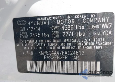 2015 Hyundai Sonata Hybrid из США, поврежденный, VIN KMHEC4A47FA124612